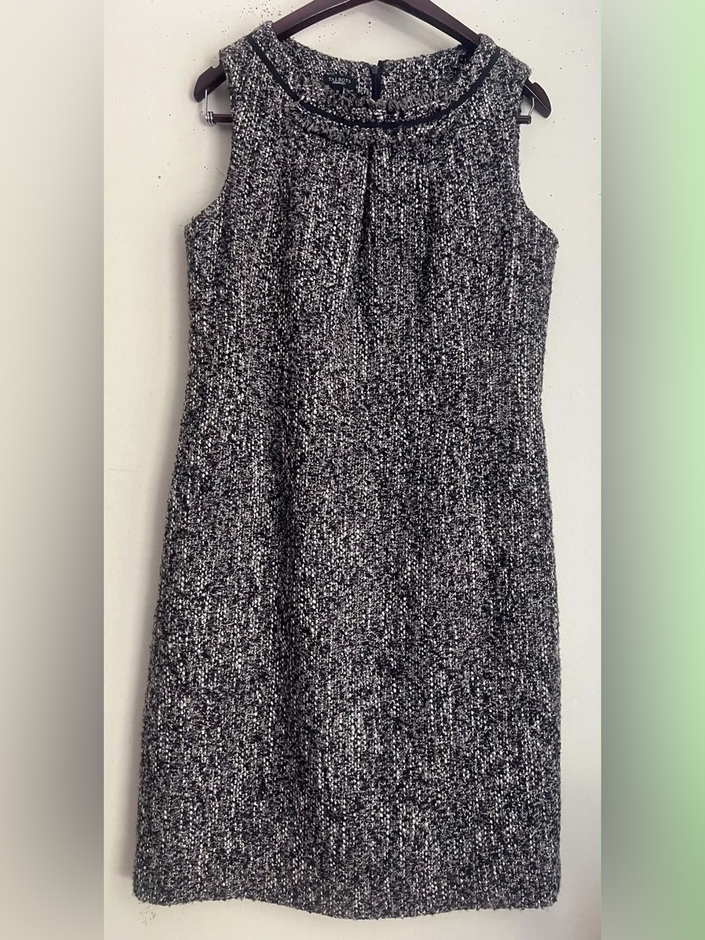 Talbots Tweed Sleeveless Shift Dress with Decorative Collar
